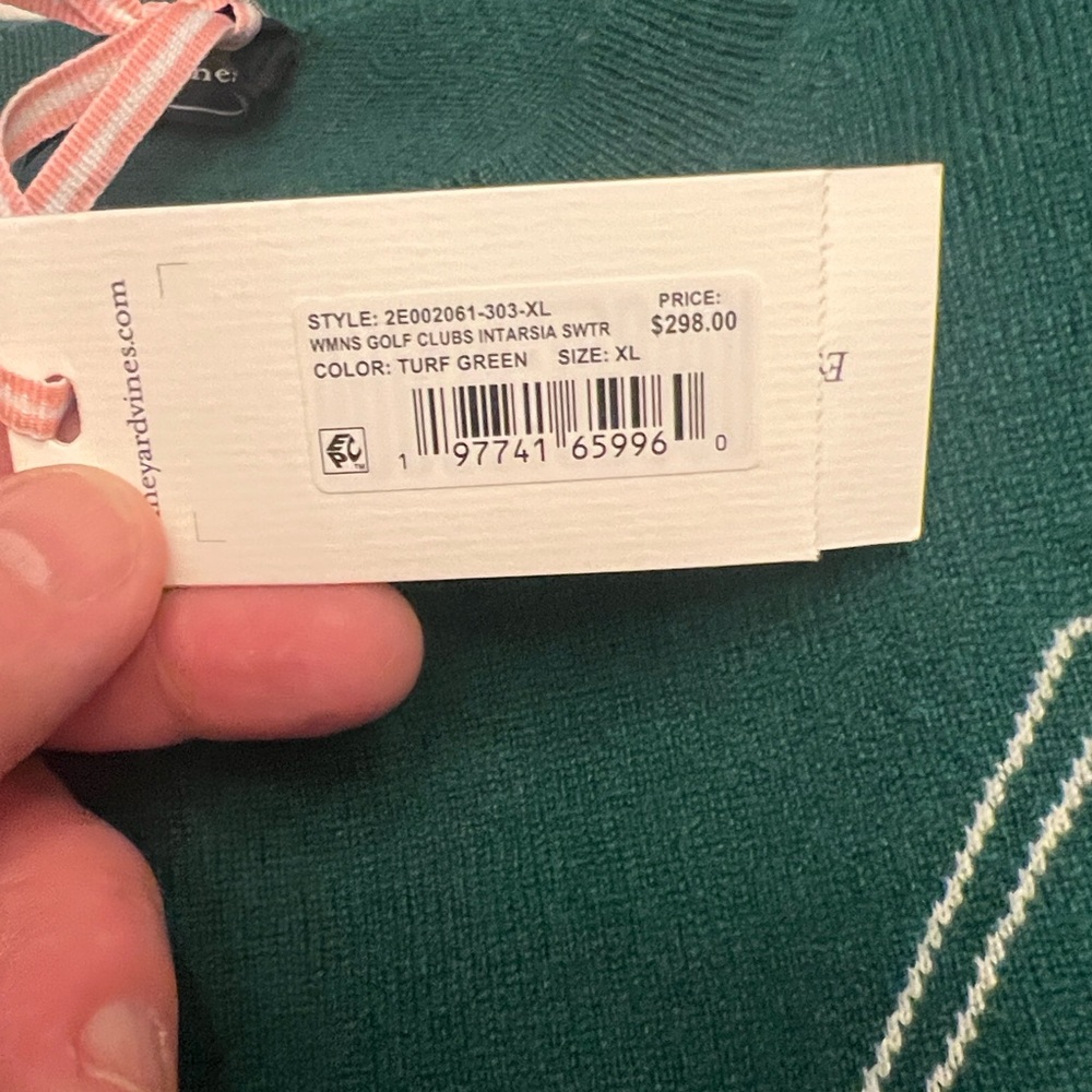 🆕 Vineyard Vines 100% Cashmere Turf Green Sweater - Picture 6 of 6